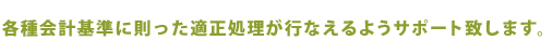 各種会計基準に則った適正処理が行なえるようサポート致します。